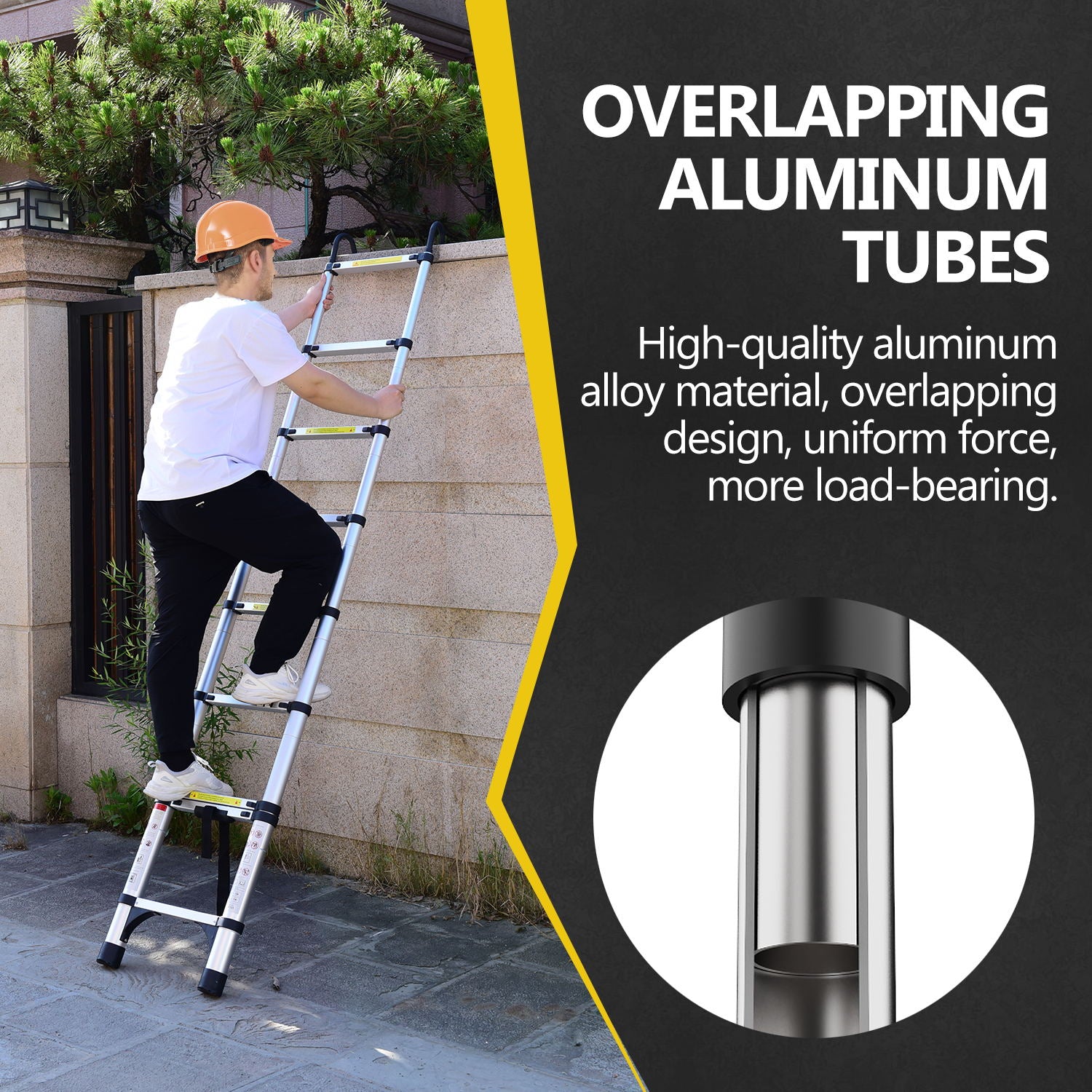 8.5FT telescopic ladder, telescopic aluminum alloy multi-purpose folding telescopic ladder with hooks and triangular support frame, suitable for outdoor work at home or RV image 6
