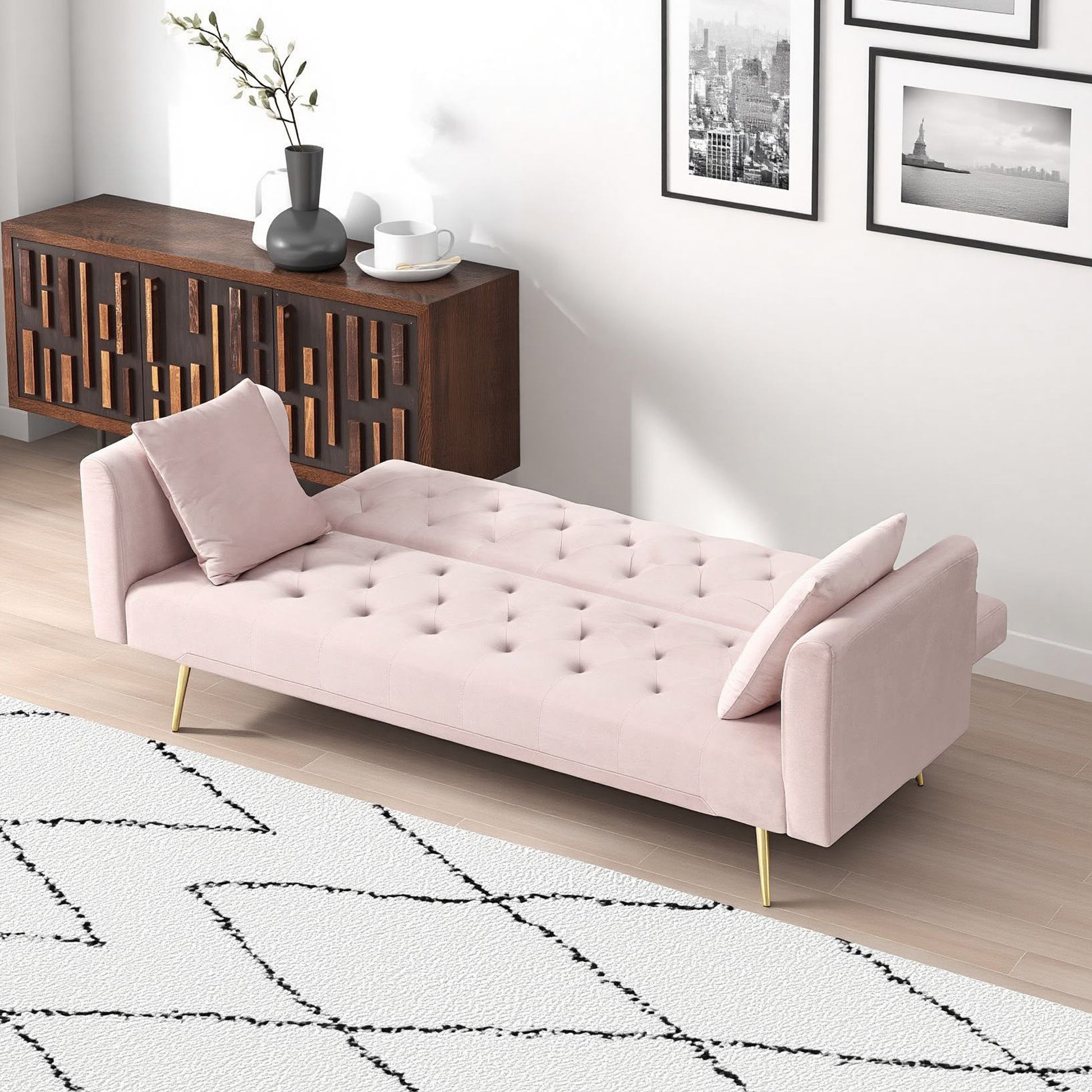 71 inch convertible love seat sofa, American retro pink velvet, suitable for small living room, bedroom, office image 5