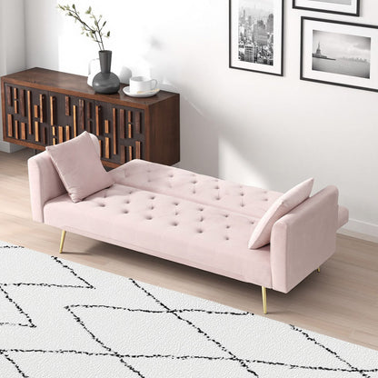 71 inch convertible love seat sofa, American retro pink velvet, suitable for small living room, bedroom, office image 5