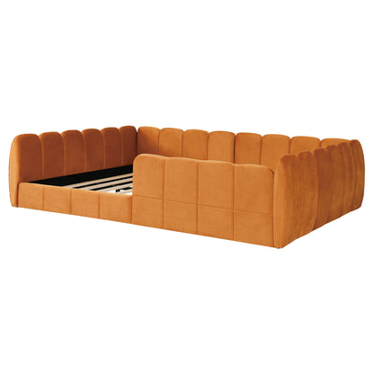 Full Size Velvet Upholstered Floor Bed, Pumpkin Orange image 8