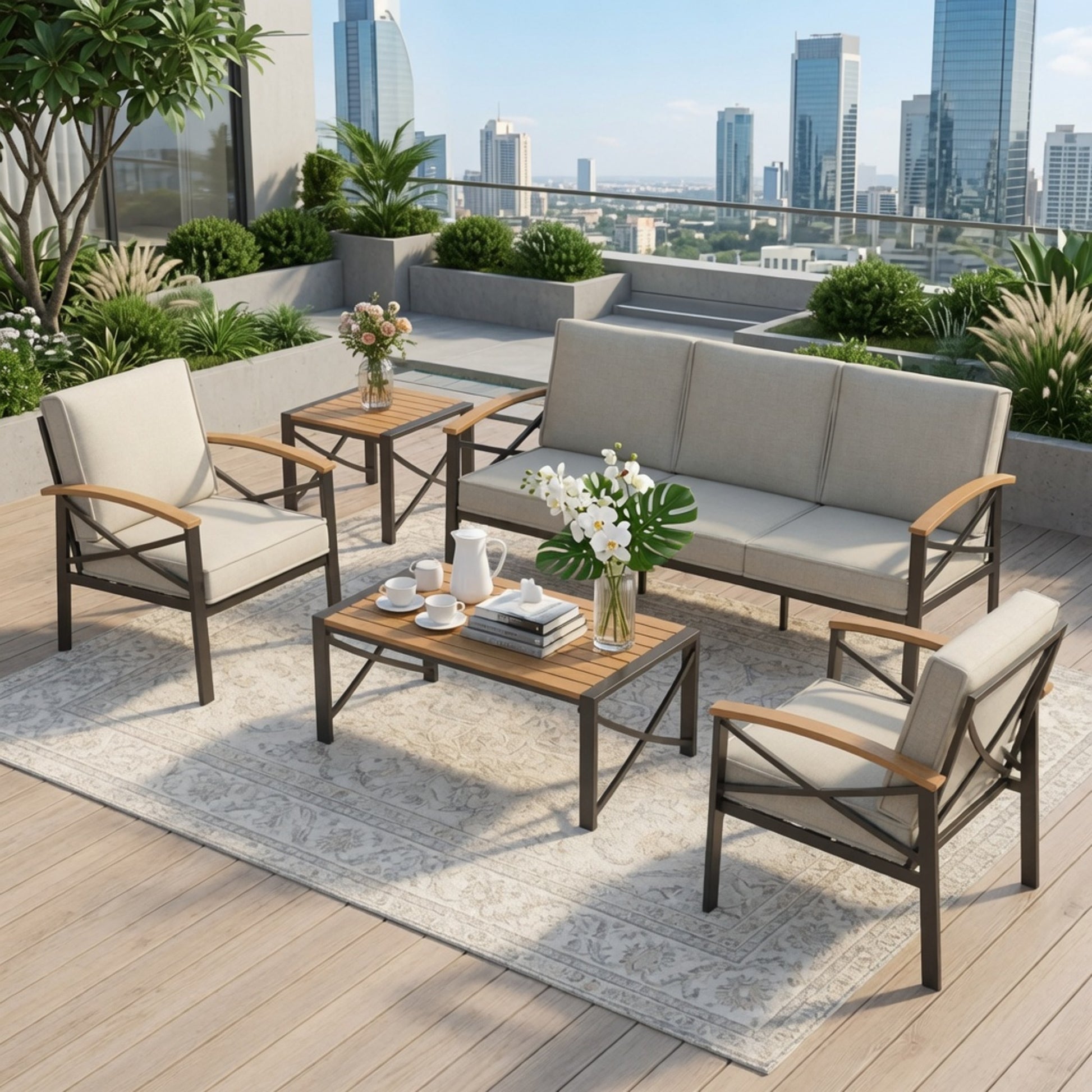 18.9” Black Square Side Havey-Duty Metal Outdoor Patio End Table image 3