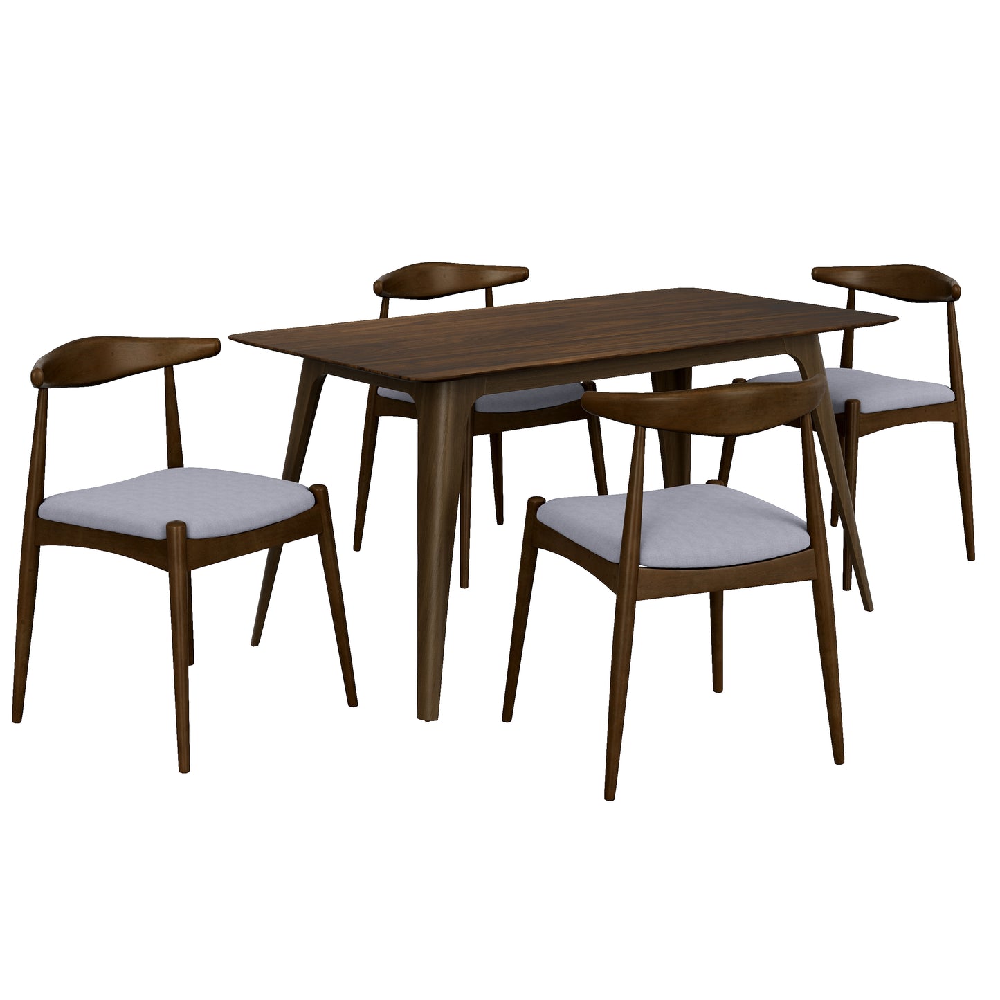 [Video] 5-Piece Dining Set 1 Table 4 Chairs, Rubberwood Frame, Faux Wood Tabletop, Retro - Elegant for Kitchen & Family Dining, Walnut+Light Gray (same sku: N759S002001D) image 2