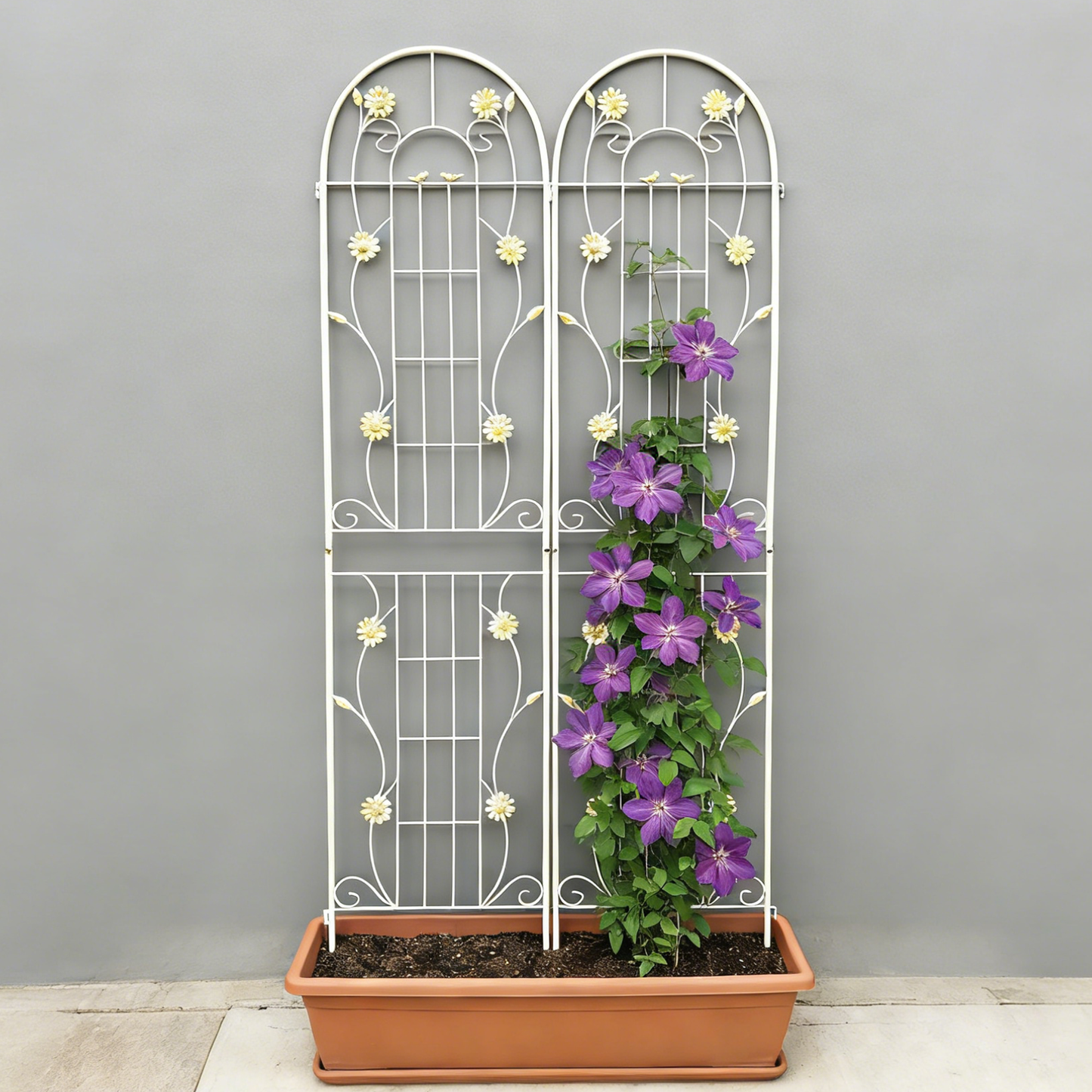 2 Pack Metal Garden Trellis 86.7" x 19.7" Rustproof Trellis for Climbing Plants Outdoor Flower Support Cream White image 1