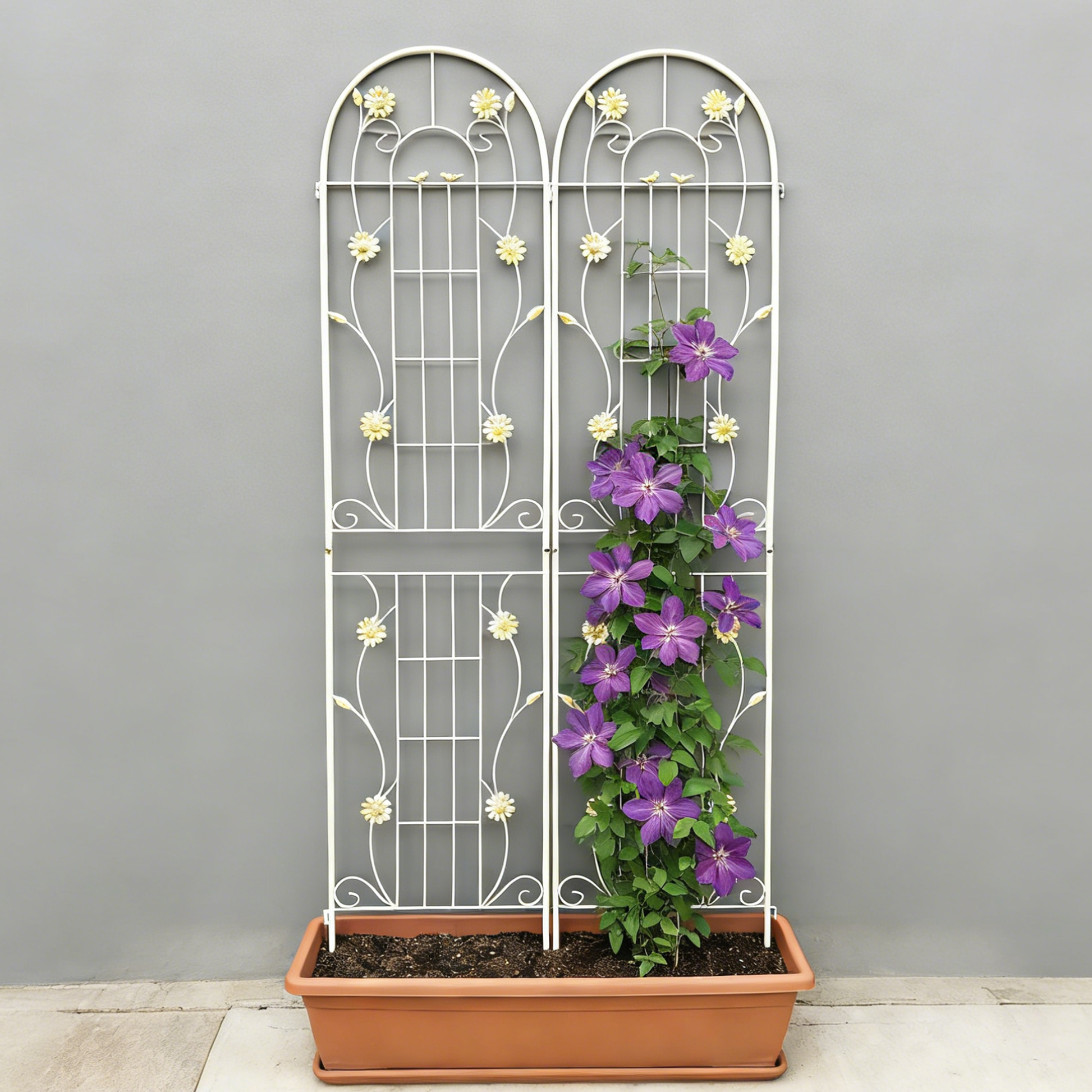 2 Pack Metal Garden Trellis 86.7" x 19.7" Rustproof Trellis for Climbing Plants Outdoor Flower Support Cream White image 1