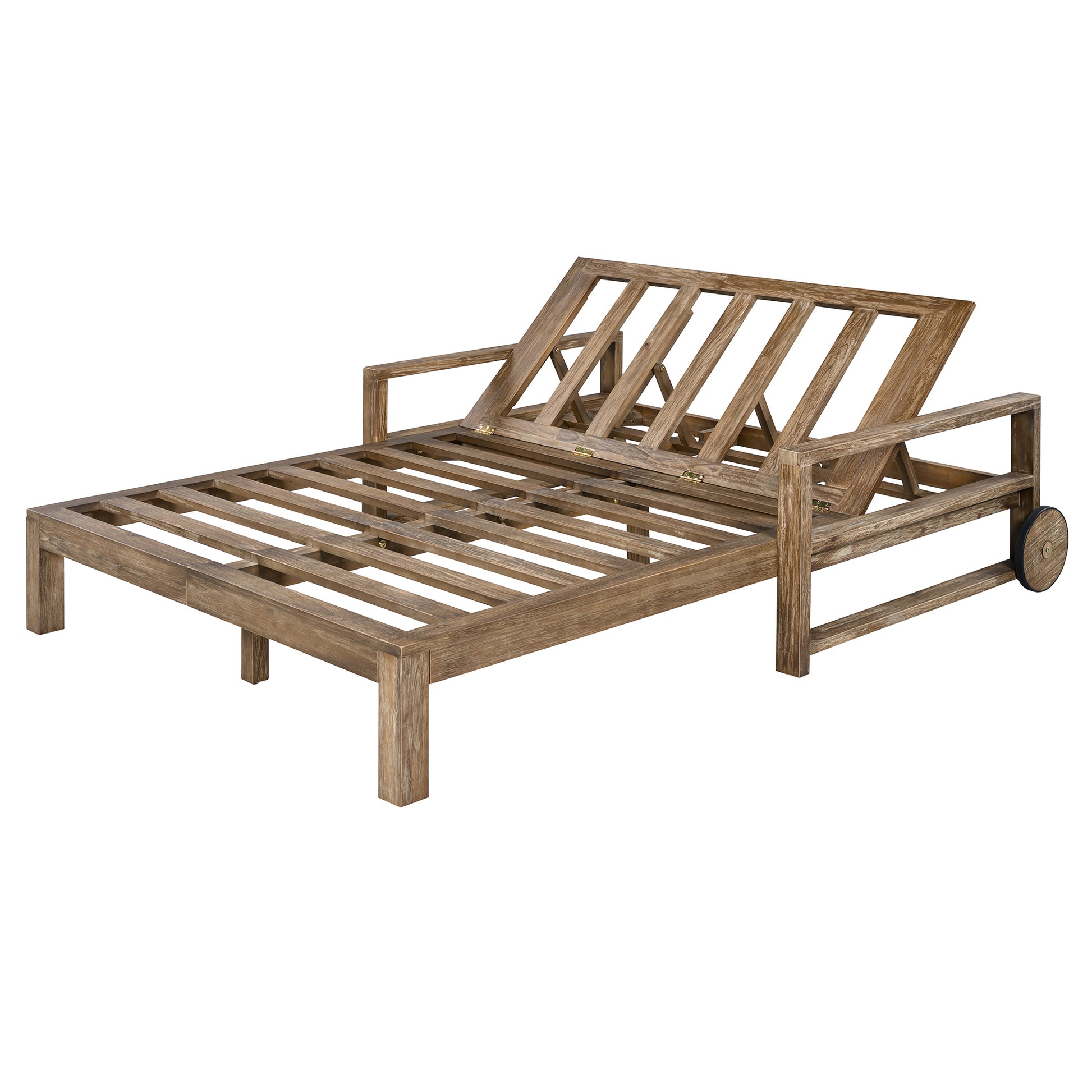 TREXM 1-Piece Farmhouse-styled Wooden Outdoor Sunbed for Ultimate Relaxation Outdoor Daybed Seating 2 People for Poolside, Garden and Backyard (Beige) image 6