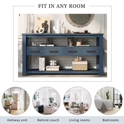 U_STYLE 61.5''Large Entryway Table with 4 Drawers,Painted Console Table with 3-Tier Open Shelves and Metal Handles,Versatile Hallway Sofa Table for Living Room, Bedroom, Foyer and Kitchen image 6