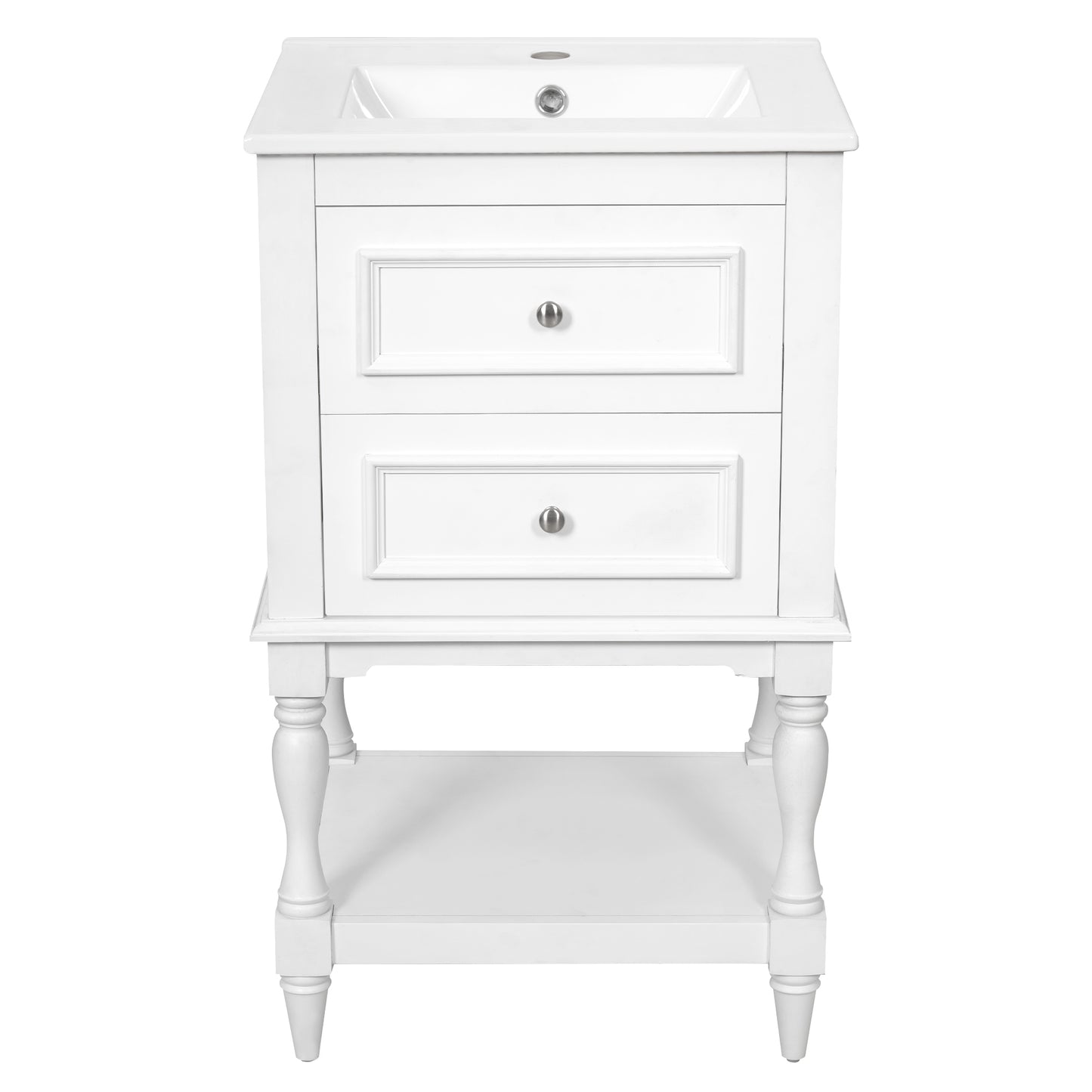 20'' Bathroom Vanity with Ceramic Sink, Bathroom Storage Cabinet with Open Shelf, Retro Design Bathroom Cabinet with 2 Drawers image 9