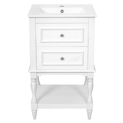 20'' Bathroom Vanity with Ceramic Sink, Bathroom Storage Cabinet with Open Shelf, Retro Design Bathroom Cabinet with 2 Drawers image 9