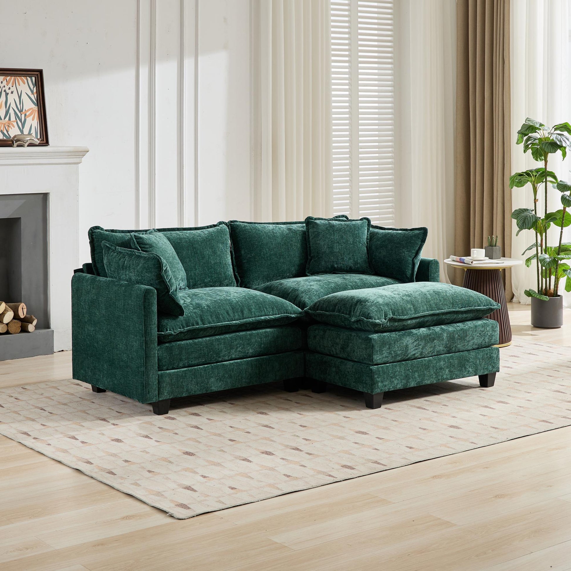 Cloud Sofa LoveSeat (Ottoman is not included), Modern Sectional Couch, for Living Room Bedroom and Apartment, Comfy Double Layer Upholstered Seat Cushion, Breathable Chenille Fabric, Green,SW5012GN image 8
