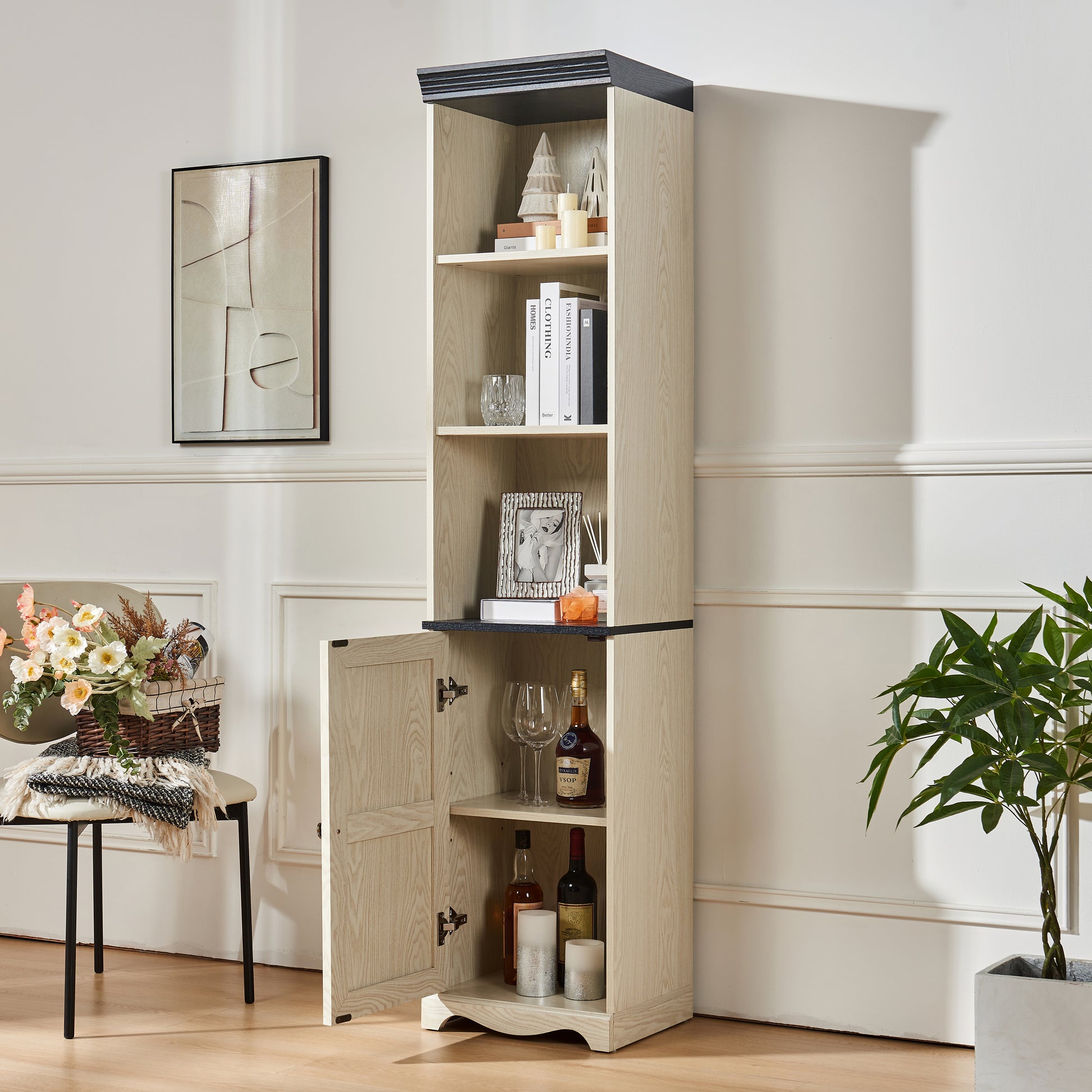 70.86"(180cm) Tall Free Combination Wood Storage Cabinet, Free-Standing Cube Cabinet with 5 Shelves, Living room Bookcase, Bedroom Display Cabinet Bookshelf, DIY Combination To Two Or More PCS Set WHI image 2