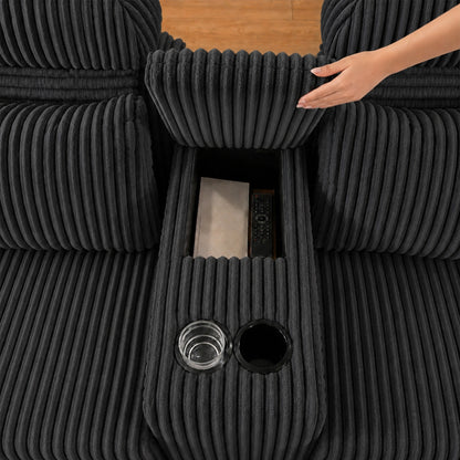 Modern Black corduroy 6-seater U-shaped sofa with lounge chair and cup holder -145.7 inch oversized modular compression sofa, suitable for home theaters, luxury living spaces, tool free assembly image 5