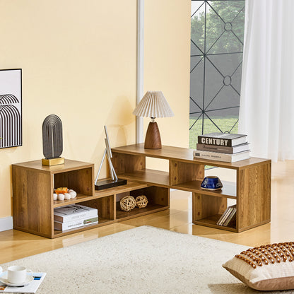 Modular Extendable TV Stand, Rustic Wood Media Console with Open Storage Cubbies, Freestyle Combination Entertainment Center, Adjustable TV Cabinet for Living Room Bedroom Apartment image 5