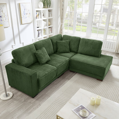 93" Sectional Sofa, L Shaped Sofa Couch with Reversible Chaise Lounge, Upholstered Soft Corduroy Couch for Living Room, Apartment (Green) image 3
