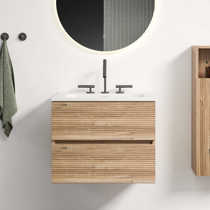 Gloria 24" Wall Mounted Rough Oak&Rough Oak Bathroom Vanity with Integrated Ceramic Sink with 3 holes, Overflow, Large Storage Floating Bathroom Vanity for Modern Bathroom, KD image 1
