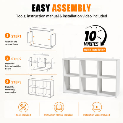 Book Shelf,Metal Bookcase,Display Shelf Storage Organizer,6-Cube Bookshelf,11.8"x 28" x 41",Easy Assembly,for Living Room,Bedroom,Home Office,White image 11