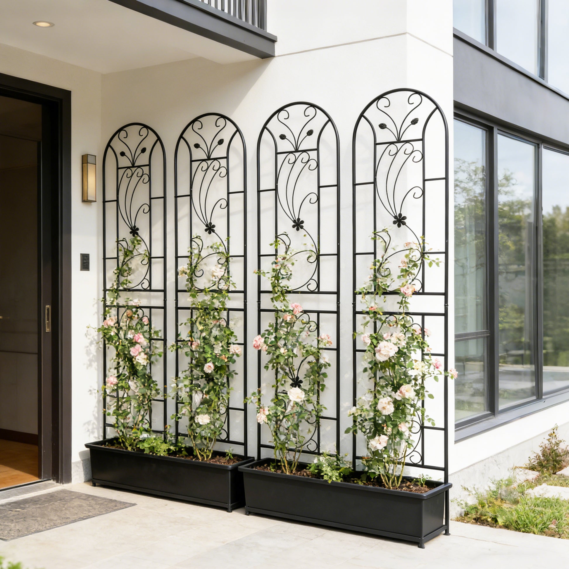 4 Pack Metal Garden Trellis 86.7" x 19.7" Rustproof Trellis for Climbing Plants Outdoor Flower Support Peacock Style Black image 12
