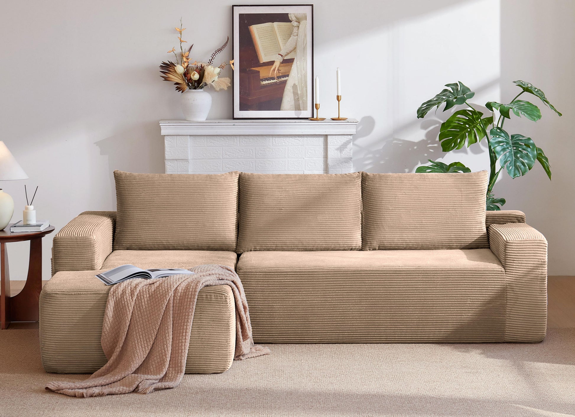 New 96.9"Cloud Sectional Couch with L-Shape Chaise,Modern Modular Sofa with Deep Seat,Upholstered Couches for Living Room Bedroom,No Assembly Required,(Corduroy Fabric),Camel,left image 2