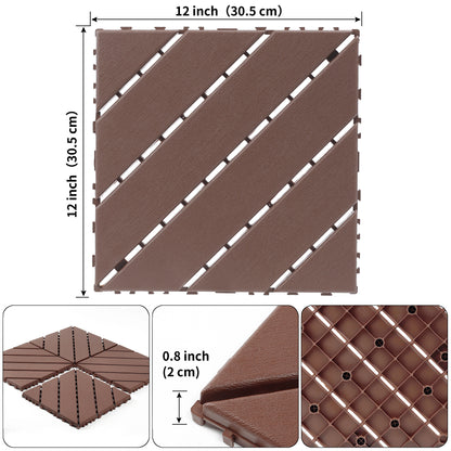 Plastic interlocking decking tiles, 44 packs of terrace decking tiles, 12 inches x 12 inches waterproof for all-weather use, backyard pool decking tiles, Brown image 3