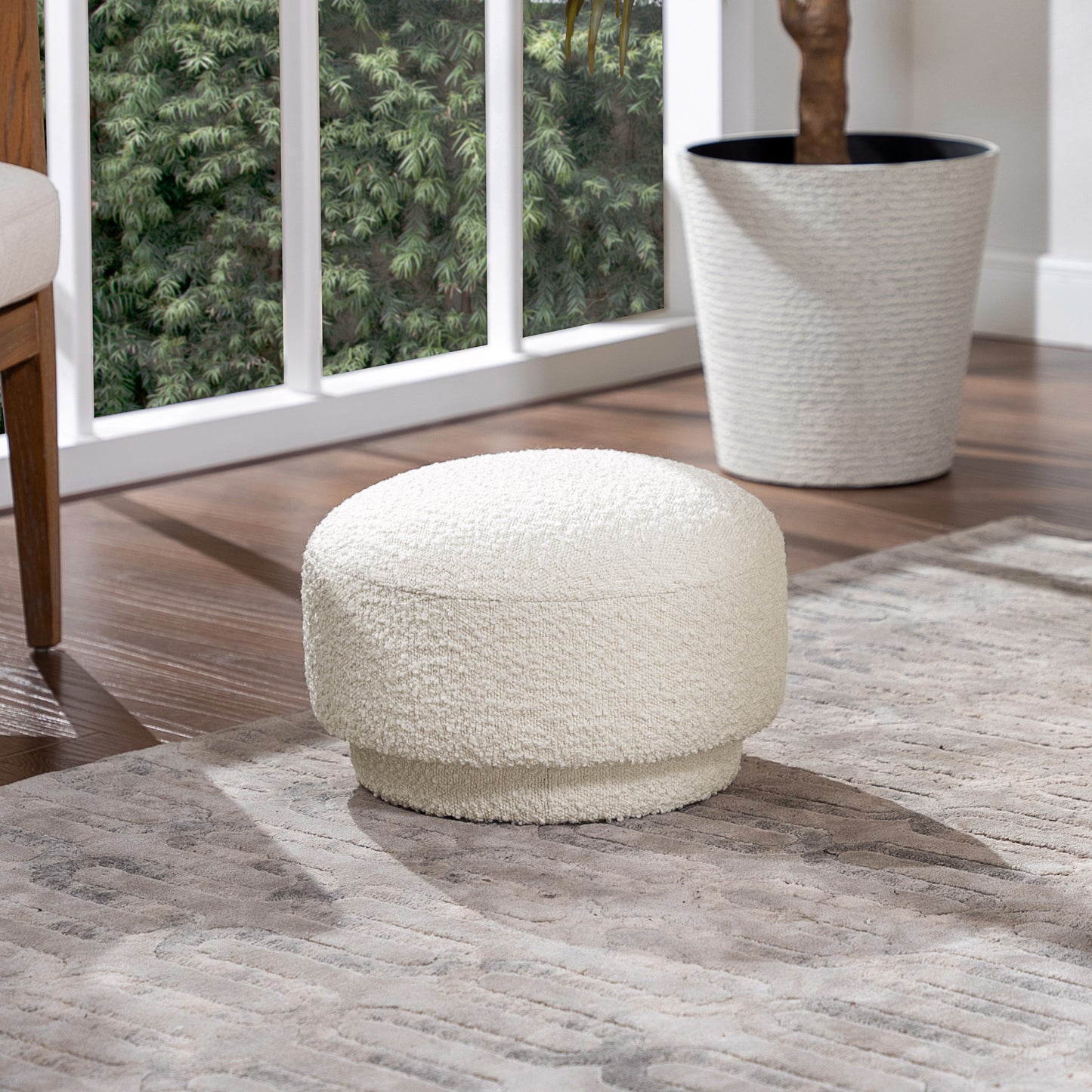 Fuji 15" Mushroom Footstool Ottoman, Ivory White Boucle image 1
