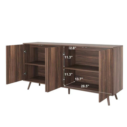 Sideboard Buffet Cabinet with Storage, Long Sideboard Storage Cabinet with 4 Doors, Wood Credenza Console Coffee Bar Cabinets with Adjustable Shelves for Living Room Kitchen Dining Room Walnut image 5