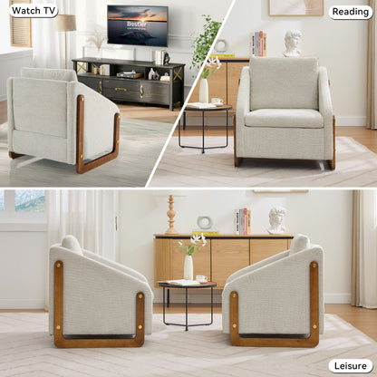 057-Set of 1 Chenille Fabric Modern Upholstered Armchair with Wooden Side Frame, Accent Leisure Chair with Cushioned Seat and Backrest for Living Room, Bedroom,Beige image 5