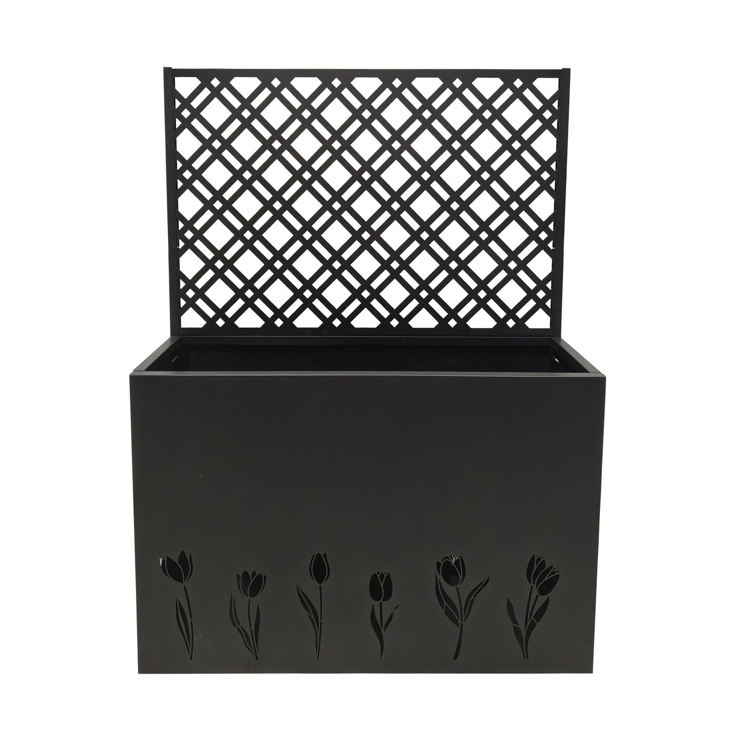 Tall Metal Planter Raised Garden Bed with Trellis 35.5in L x 11.9in W x 47.3in H - Large Flower Box Privacy Screen for Porch, Patio, Garden, Commercial Décor, Tulip Black image 11