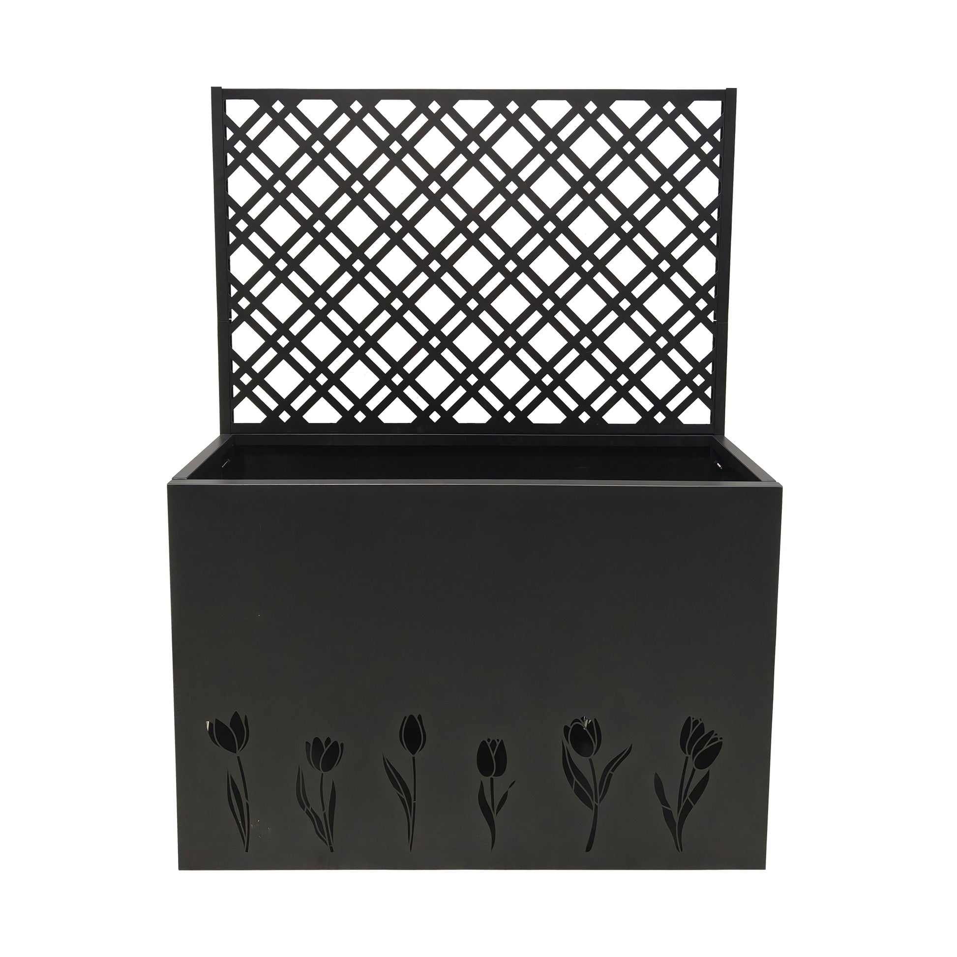 Tall Metal Planter Raised Garden Bed with Trellis 35.5in L x 11.9in W x 47.3in H - Large Flower Box Privacy Screen for Porch, Patio, Garden, Commercial Décor, Tulip Black image 11
