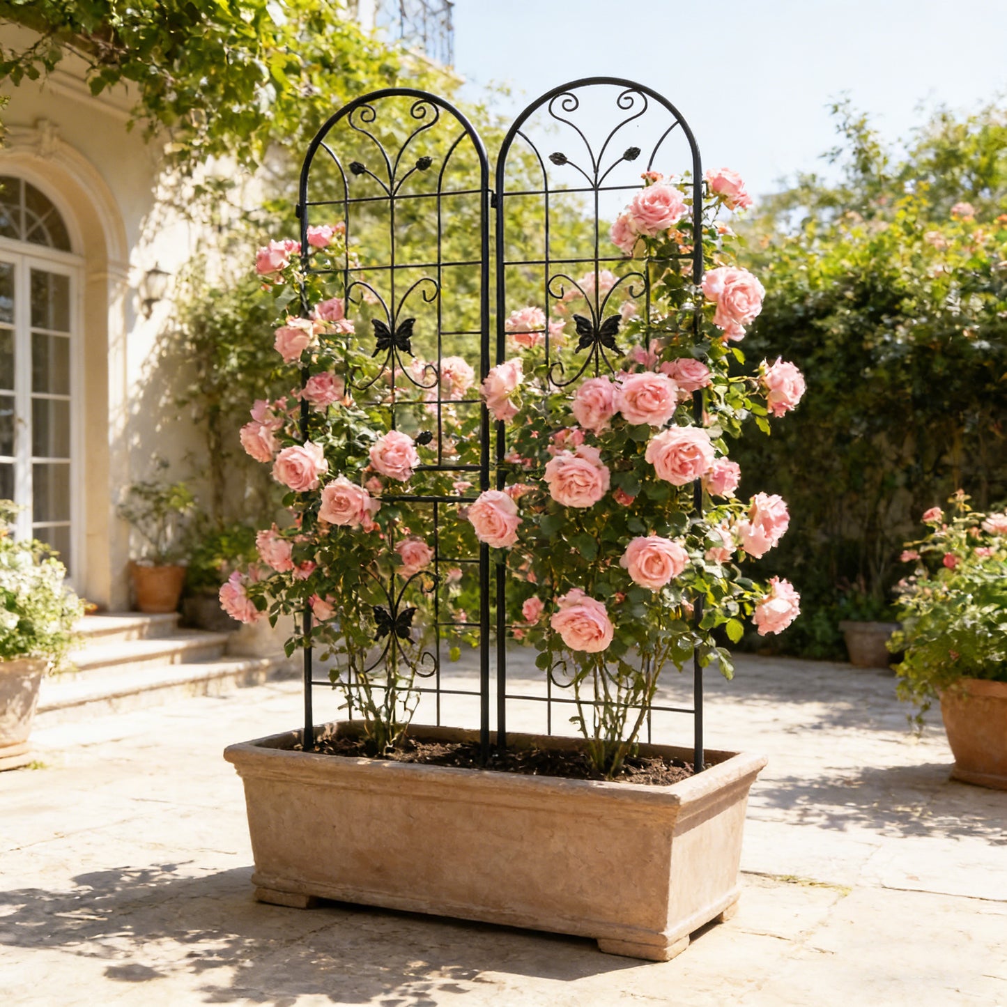 2 Pack Metal Garden Trellis 86.7" x 19.7" Rustproof Trellis for Climbing Plants Outdoor Flower Support Black image 11