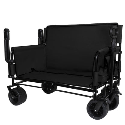 3-in-1 Folding Wagon Cart with Bench Seat & Canopy & Storage, 500lbs Heavy-Duty, 180L Capacity, All-Terrain Wagon for Camping, Beach, Sports, & Garden, Black image 11