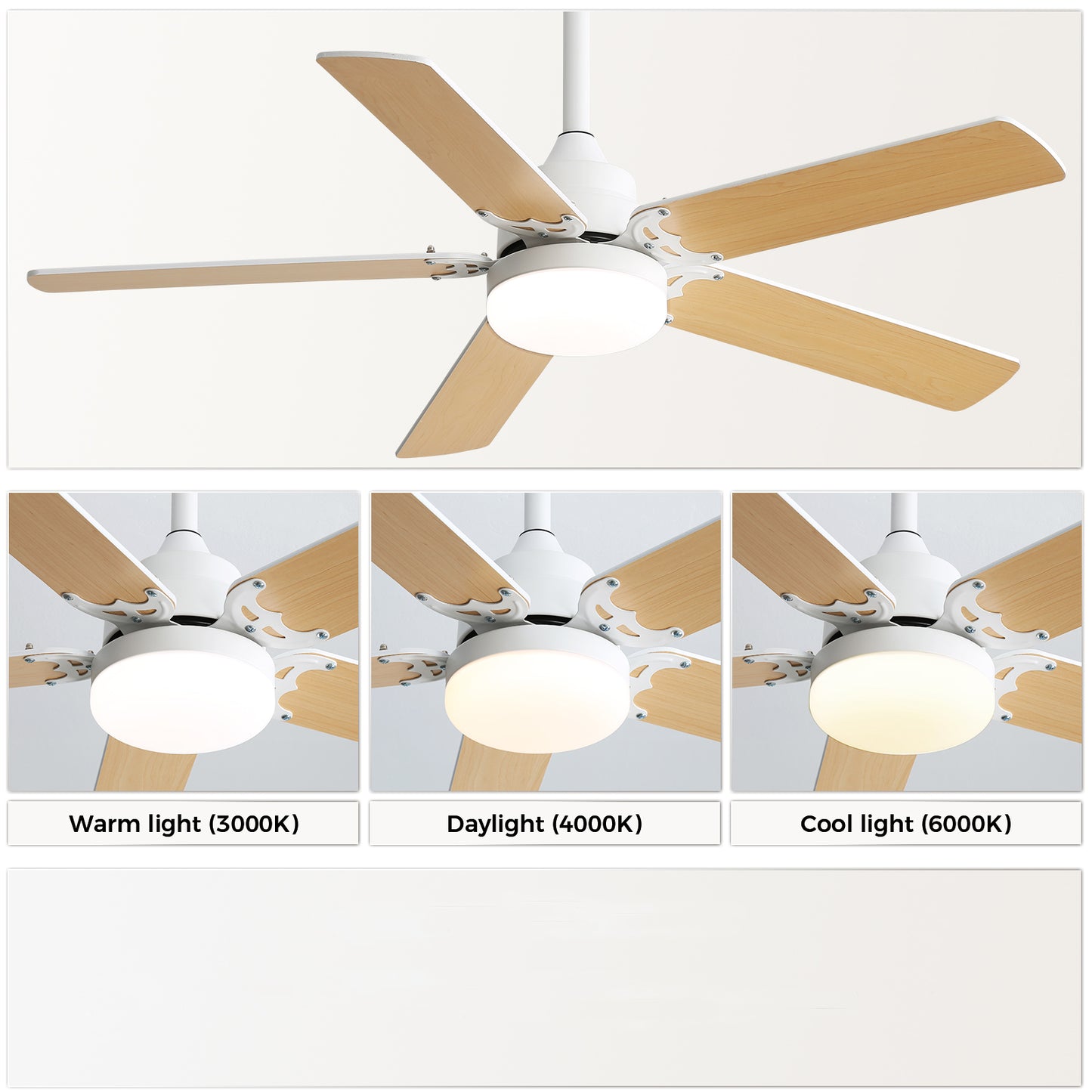 (Same as W882P164332) 42 Inch Modern Ceiling Fan With LED Light 5 Blades Remote Control Reversible DC Motor White image 3