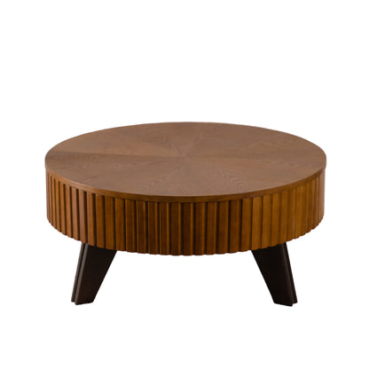 31.5" Retro Round Coffee Table with Storage Space, Suitable for Living Room and Office, Natural image 11