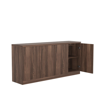Buffet Cabinet with Storage, 62.60" Sideboard Cabinet with 4 Doors & Shelves, Wooden Kitchen Coffee Bar Credenza Storage for Living Room, Hallway Walnut image 5