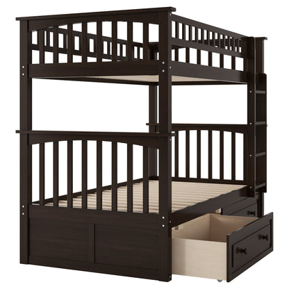 Twin over Twin Bunk Bed with Drawers, Convertible Beds, Espresso image 9