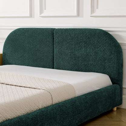 Queen Size Upholstered Bed Frame, Modern Minimalist Style with Tall Curved Headboard, Premium Circle Yarn Fabric & Sturdy Leg Support, Mattress Not Included-Green image 4
