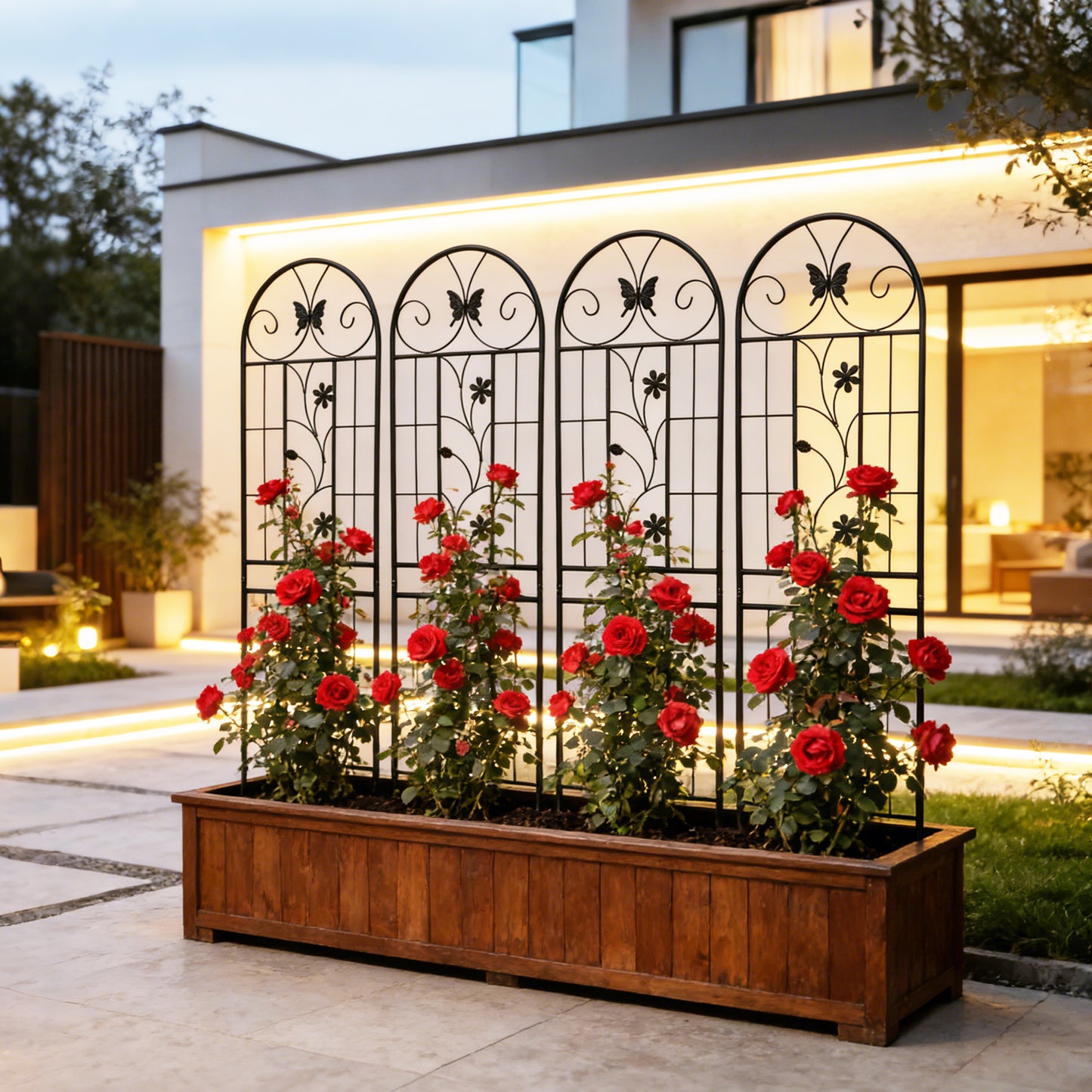 4 Pack Metal Garden Trellis 71" x 19.7" Rustproof Trellis for Climbing Plants Outdoor Flower Support Black image 6
