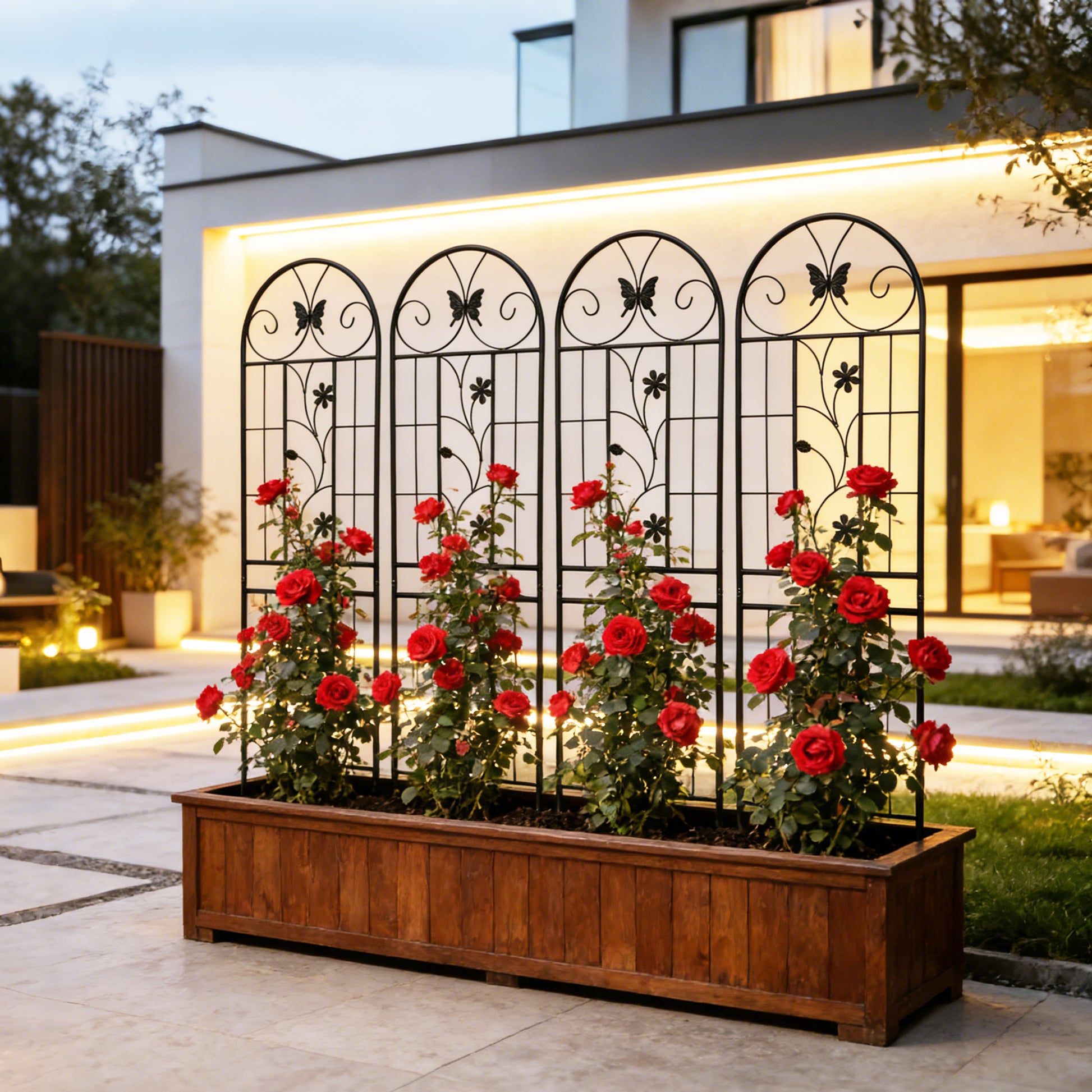 4 Pack Metal Garden Trellis 71" x 19.7" Rustproof Trellis for Climbing Plants Outdoor Flower Support Black image 6