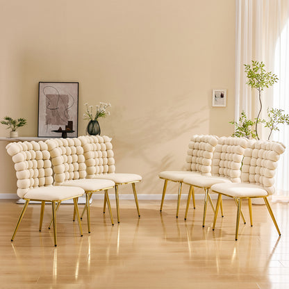 Set of 2 Luxury Cream Bubble Tufted Swivel Chair, Premium Velvet Upholstered Accent Chair with Gold Metal Frame, Ergonomic Space-Saving Desk Chair for Modern Interiors image 5