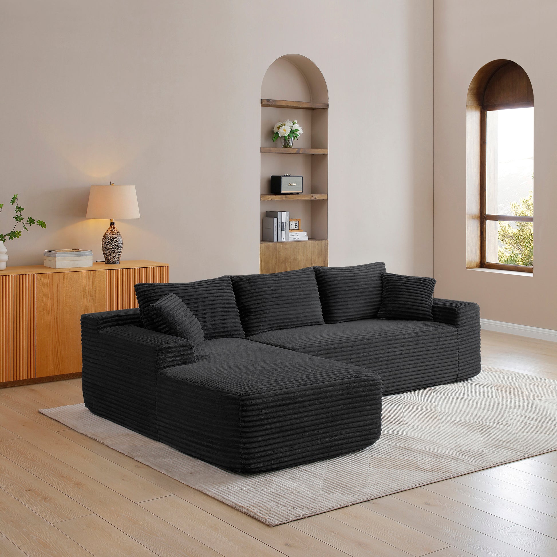 105'' Modular Sectional Sofa, Cloud Sectional Couch with Deep Seat, Modern Modular L-Shape Sofa Couch with Chaise,Upholstered Couches for Living Room Bedroom,No Assembly, (BLACK) image 2