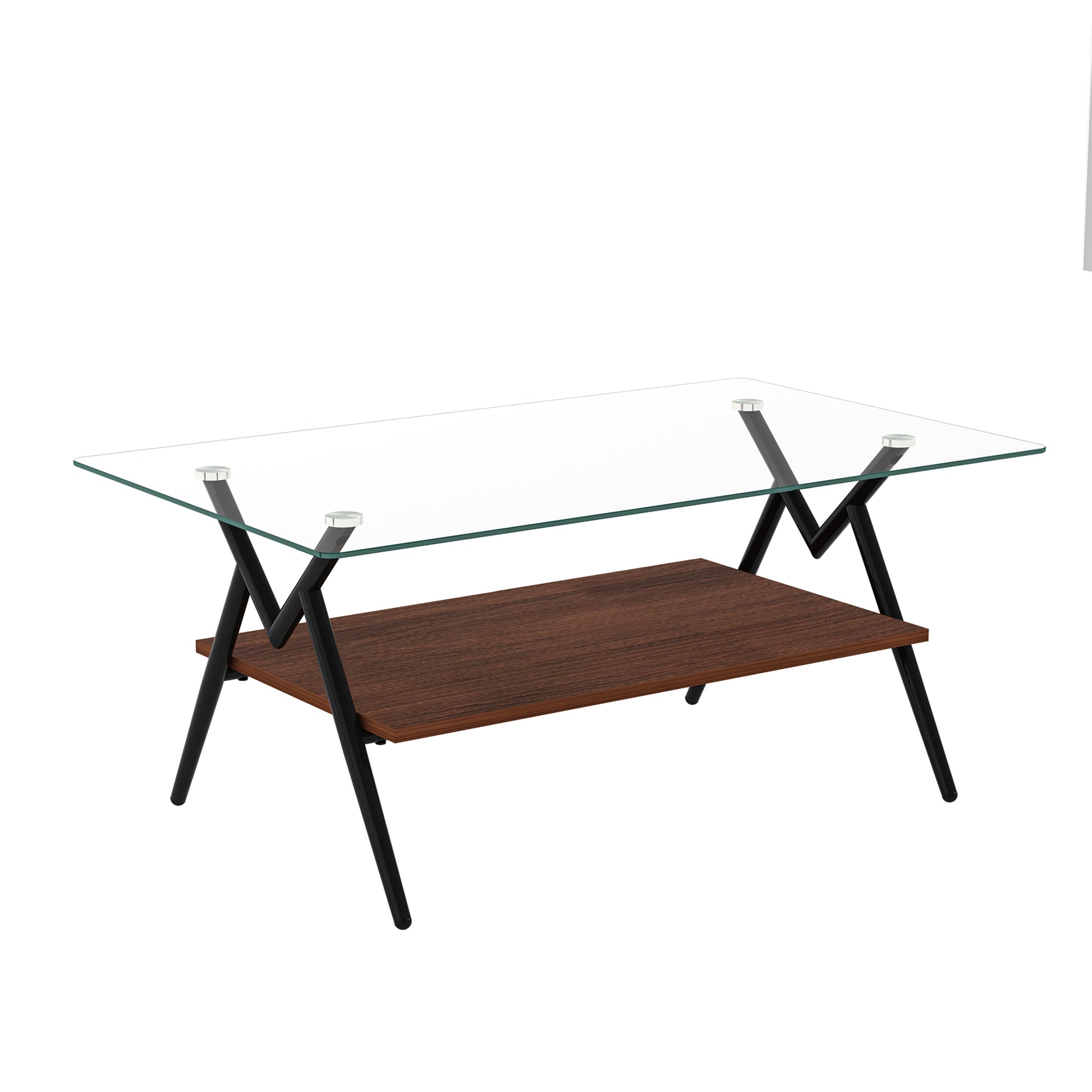 Rectangle Coffee Table with Tempered Glass top and Black Metal Legs, Modern Table for Living Room, Transparent Glass image 8