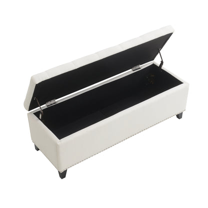 47.5" Storage Ottoman, Storage Bench with Safety Close Hinge, Linen Button-Tufted Ottoman for Living Room, Entryway, Hallway, Foot Rest, Support 500lbs - Beige image 6