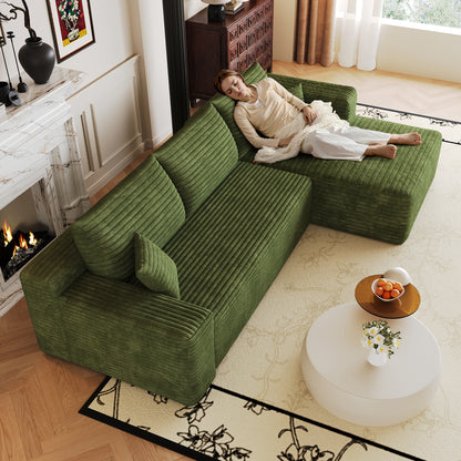 103" Cloud Sectional Sofa,Modern Minimalist Upholstered Couches, Comfort L Shaped Sofa for Living Room,Deep Seat Corner Couch,No Assembly Required,Green(Plush Corduroy Fabric) image 5