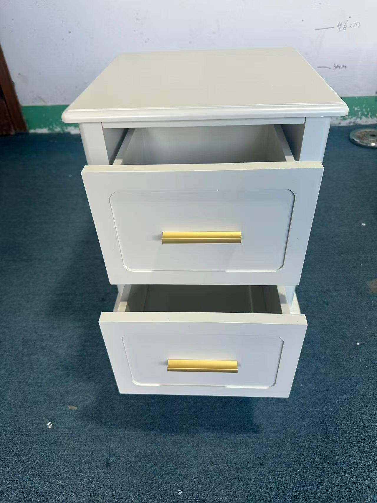 Modern Nightstand with 2 Drawers, Bedroom Bedside Table with Gold Handles, Sturdy Wood Accent Table for Small Spaces, Living Room, Kids Room & Guest Room-Off White image 11