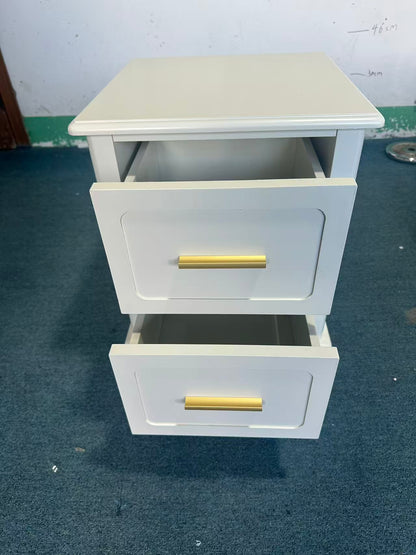 Modern Nightstand with 2 Drawers, Bedroom Bedside Table with Gold Handles, Sturdy Wood Accent Table for Small Spaces, Living Room, Kids Room & Guest Room-Off White image 11