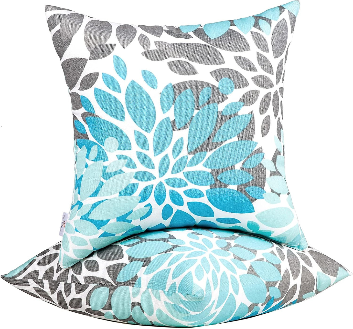6 Pack Outdoor Pillow Covers ONLY 18x18 Inch, Water-Repellent Decorative Cushion Covers for Patio Furniture, Garden, Porch, Balcony and Outdoor-Teal and Grey Dahlia image 3