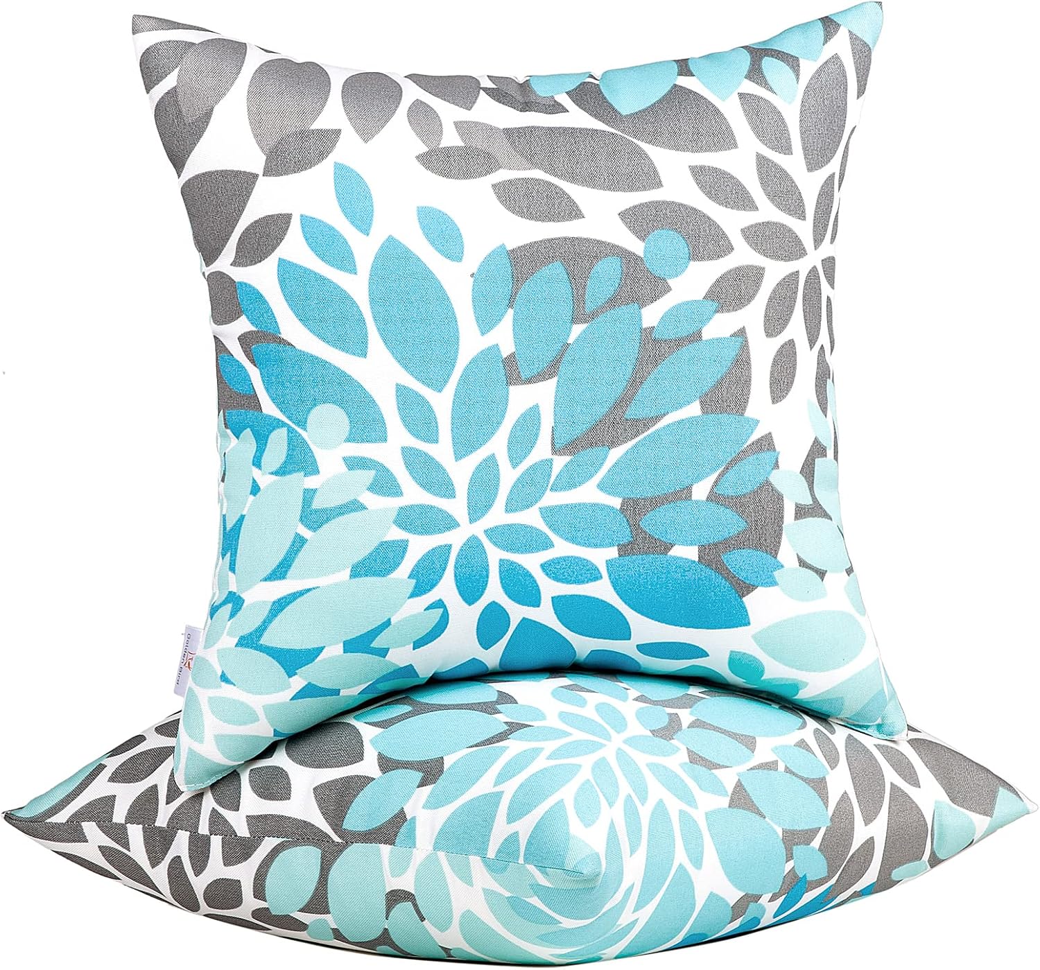 6 Pack Outdoor Pillow Covers ONLY 18x18 Inch, Water-Repellent Decorative Cushion Covers for Patio Furniture, Garden, Porch, Balcony and Outdoor-Teal and Grey Dahlia image 3