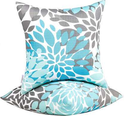 6 Pack Outdoor Pillow Covers ONLY 18x18 Inch, Water-Repellent Decorative Cushion Covers for Patio Furniture, Garden, Porch, Balcony and Outdoor-Teal and Grey Dahlia image 3