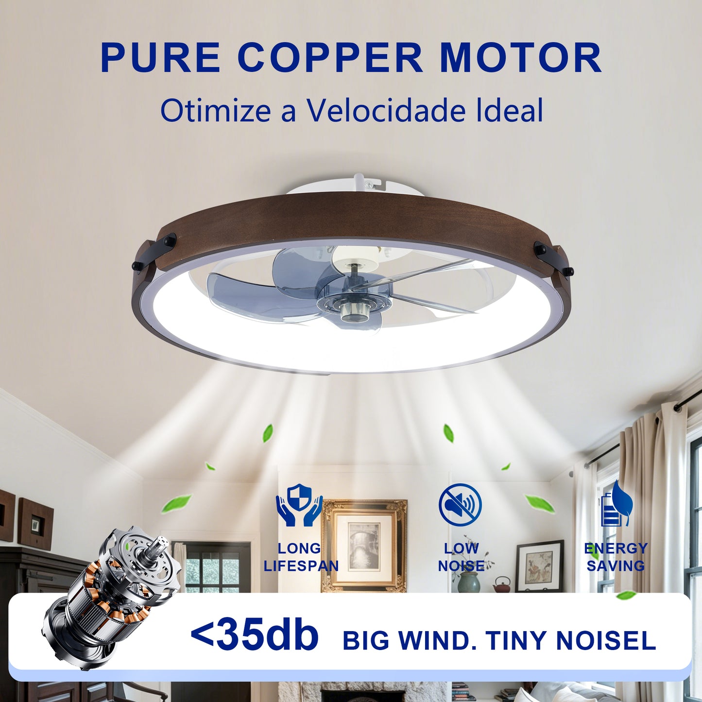 20" Ceiling Fans with Lights Kit (Led) and Remote Control, 3000-6500K Dimmable Modern Flush Mount LED Fan Light, 6 Speeds, Quiet DC Motor For Living room, Bedroom,Kitchen----Walnut+ Black image 12