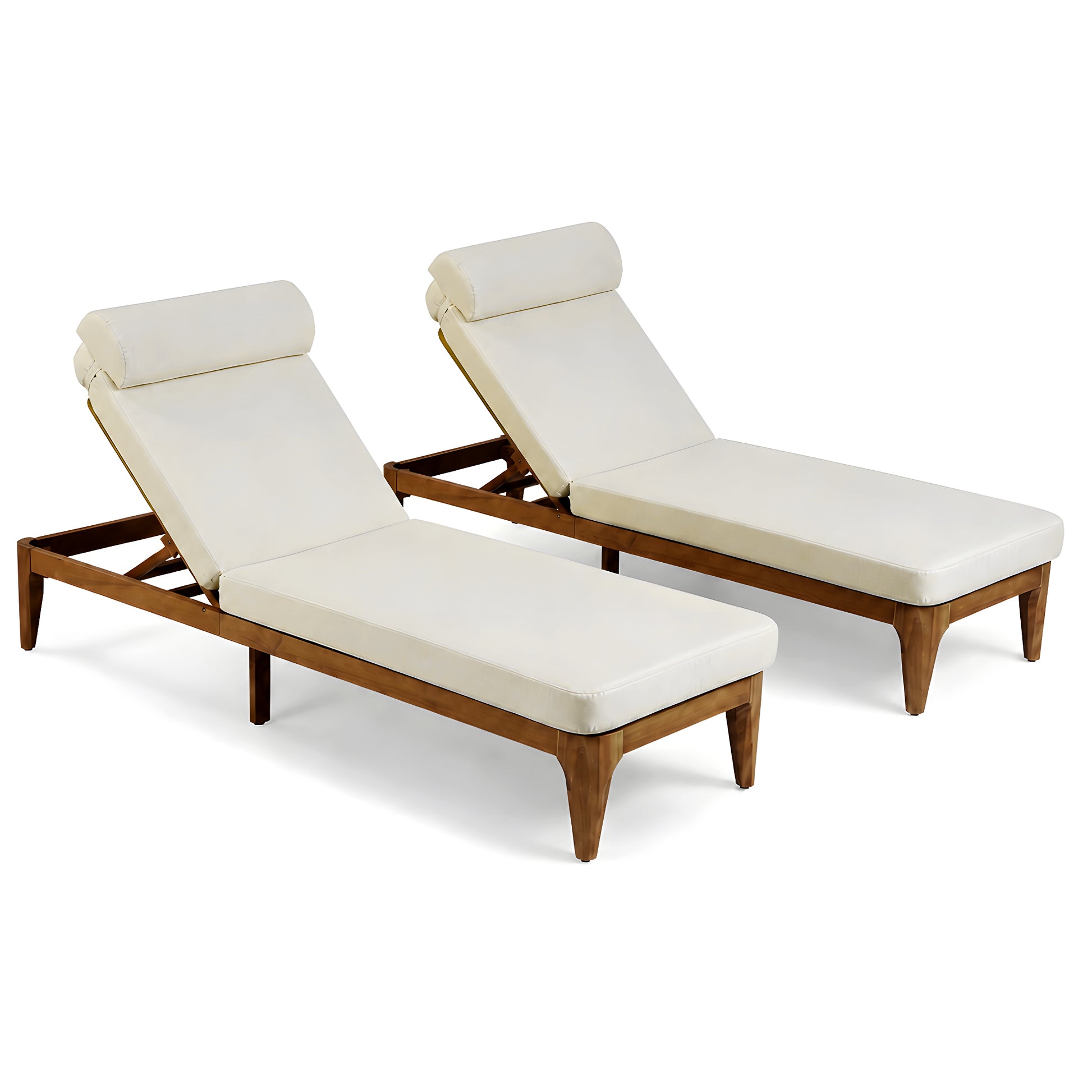 TOPMAX Acacia Wood Chaise Lounge, Outdoor Sun Lounge Chair, Patio Recliner with Adjustable Backrest and Head Pillow for Poolside, Backyard, Garden, Indoor&Outdoor, set of 2, Beige image 12