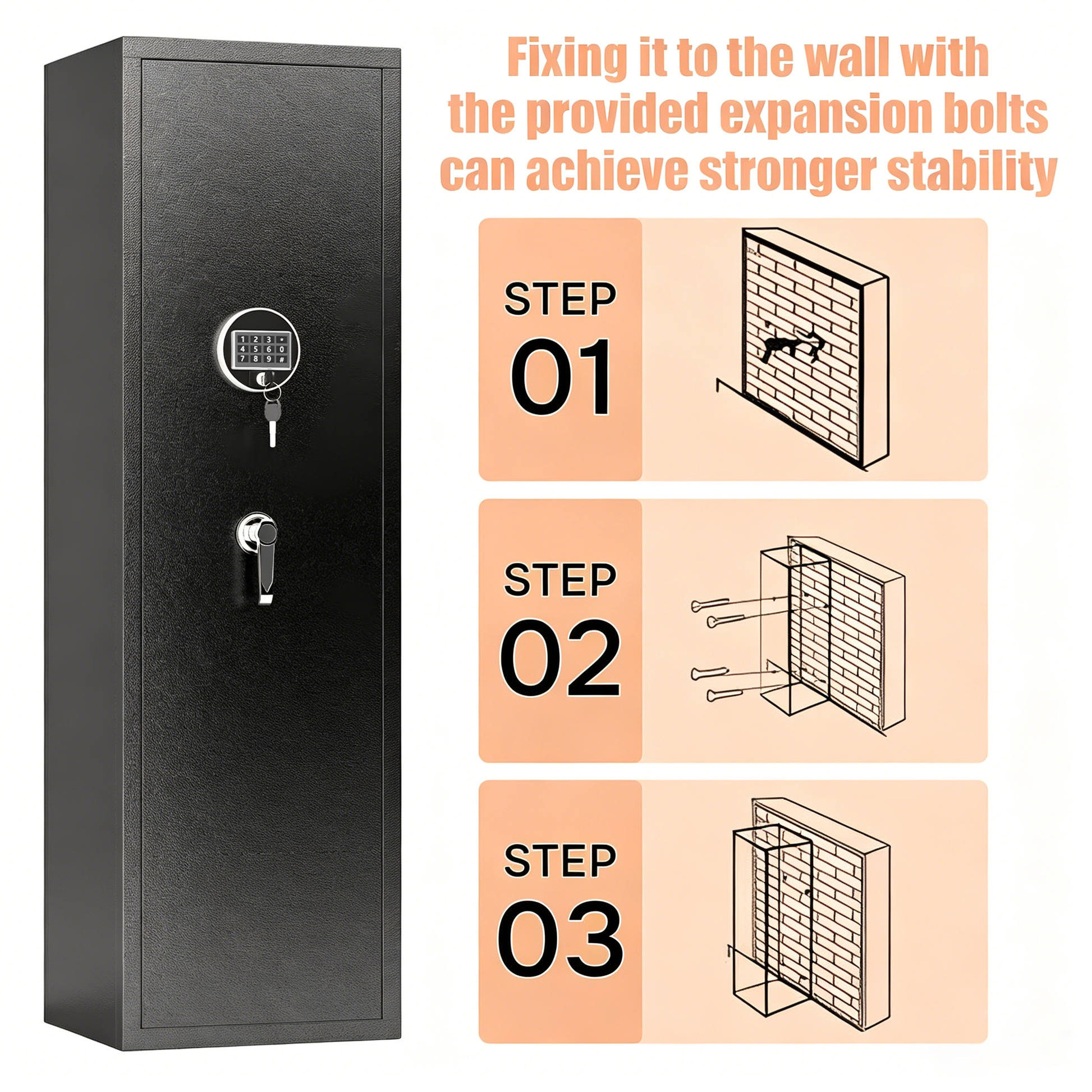 57" High Large Capacity Mechanical Gun Safe for Rifles & Handguns, Digital Password Lock, Built-In Independent Lock Box, Adjustable Shelves, Pre-Assembled No Assembly Required image 10
