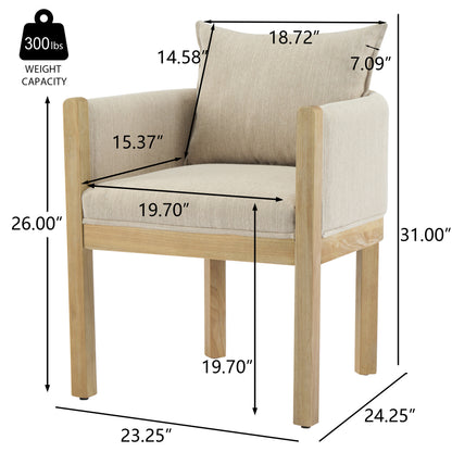 Linen Upholstered Armchair with Natural Rubber Wood Legs in Beige (Set of 2) image 3